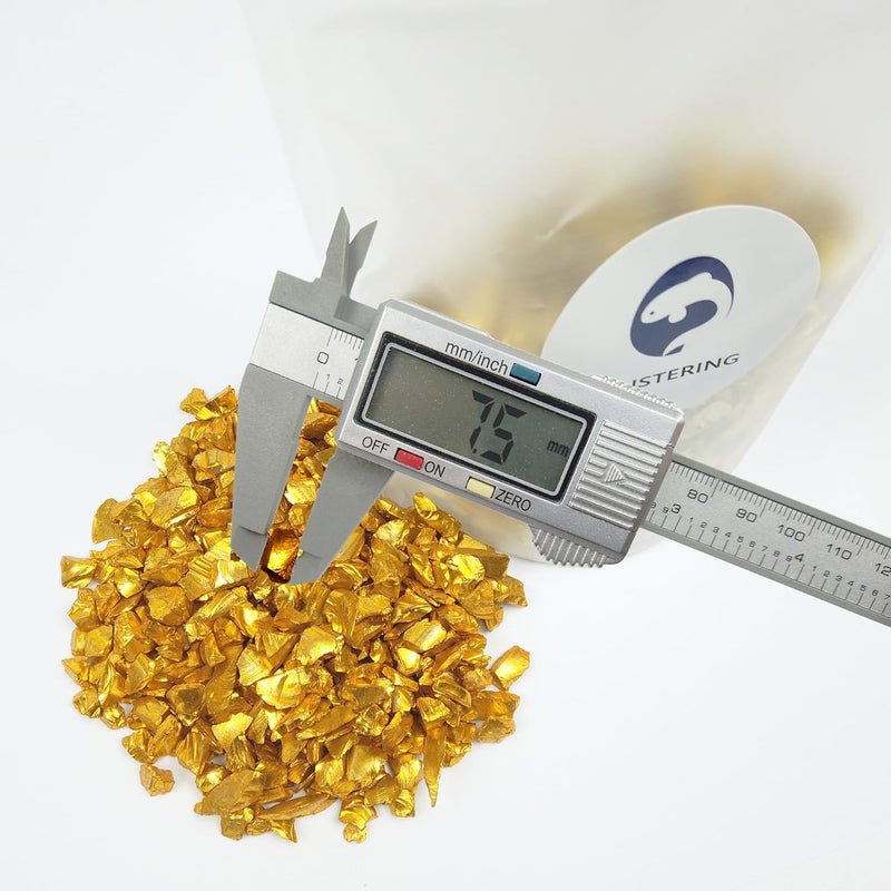 LUSTERING High Luster Crushed Glass Glitter, 6-9mm Fire Glass, Broken Glass, Glass Chips for Fire Pit Crafts DIY Epoxy Resin Art, Geode Painting, Vase Filler, Aquarium Garden Decoration,330g (Gold) - Image 2